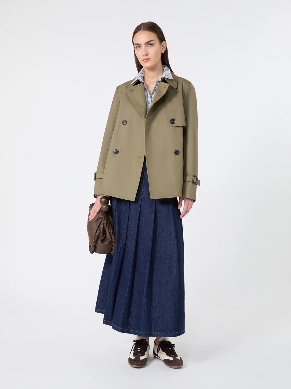 Max Mara Weekend Size Small Cropped, water-repellent gabardine trench coat - MUD